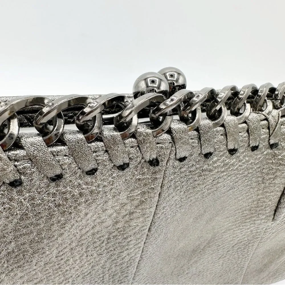 Big-buddha Pewter/Metallic Clutch With‎ Chain Accent Wristlet Vegan Leather